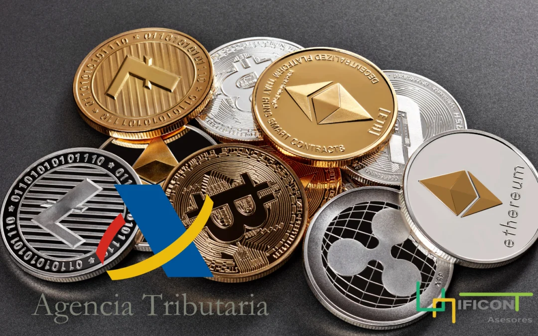 Criptomonedas y logo agencia tributaria